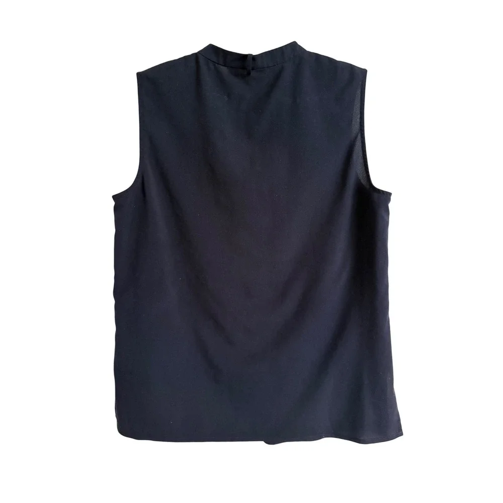 Tory‎ Burch Navy Blue Sleeveless Mandarin Collar Button Front Blouse Size 6